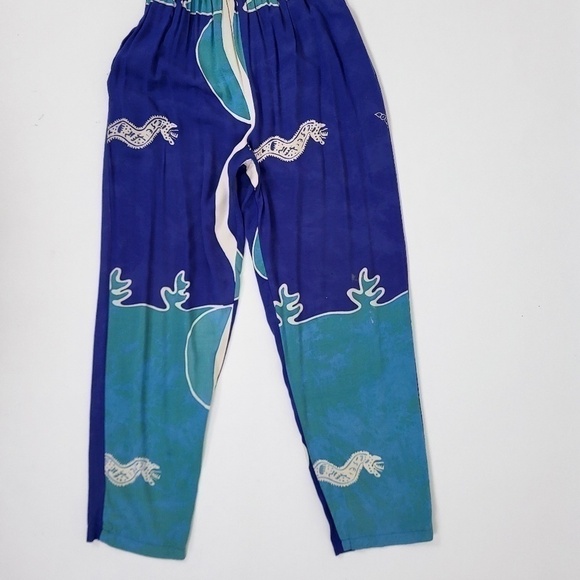2 pc. Lounge set rayon turquoise pant set colour block straight leg - Picture 12 of 15